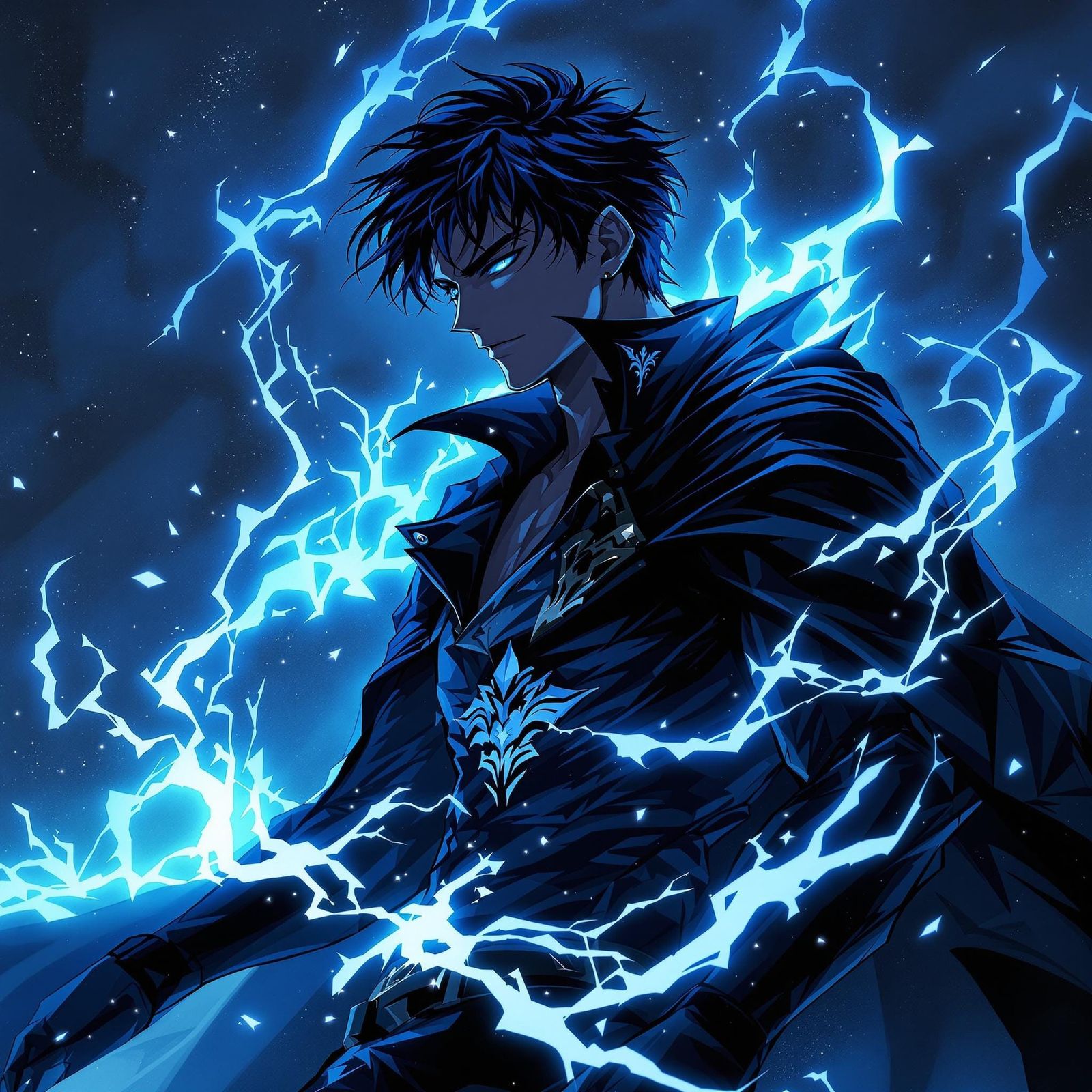 Anime Style Youth with Dark Aura and Leather Outfit