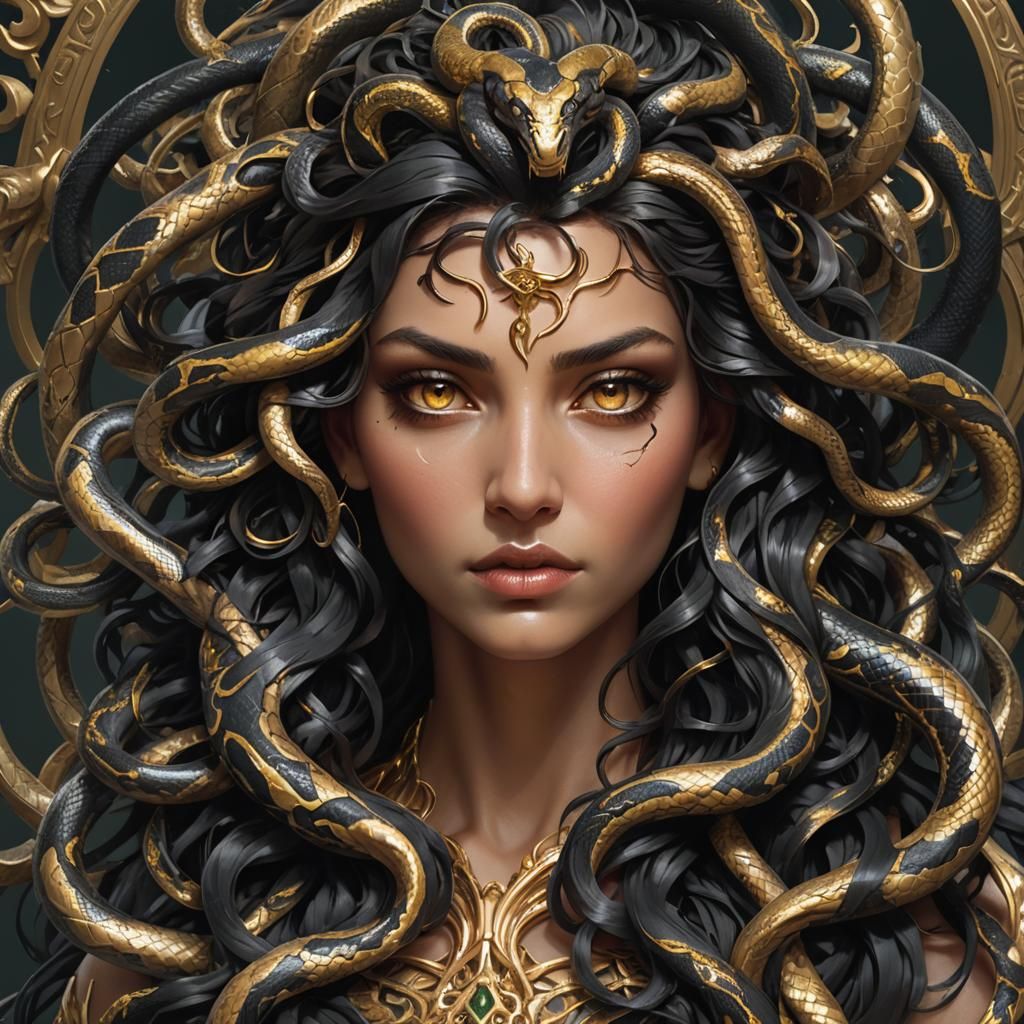 Medusa Portrait with Snakes in Art Nouveau Style