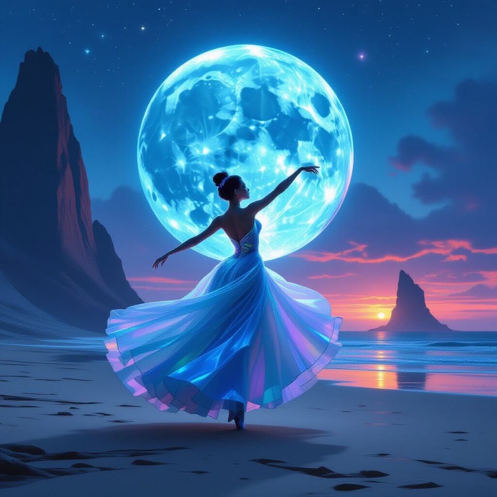 Bioluminescent Ballerina Dances in Alien Sky