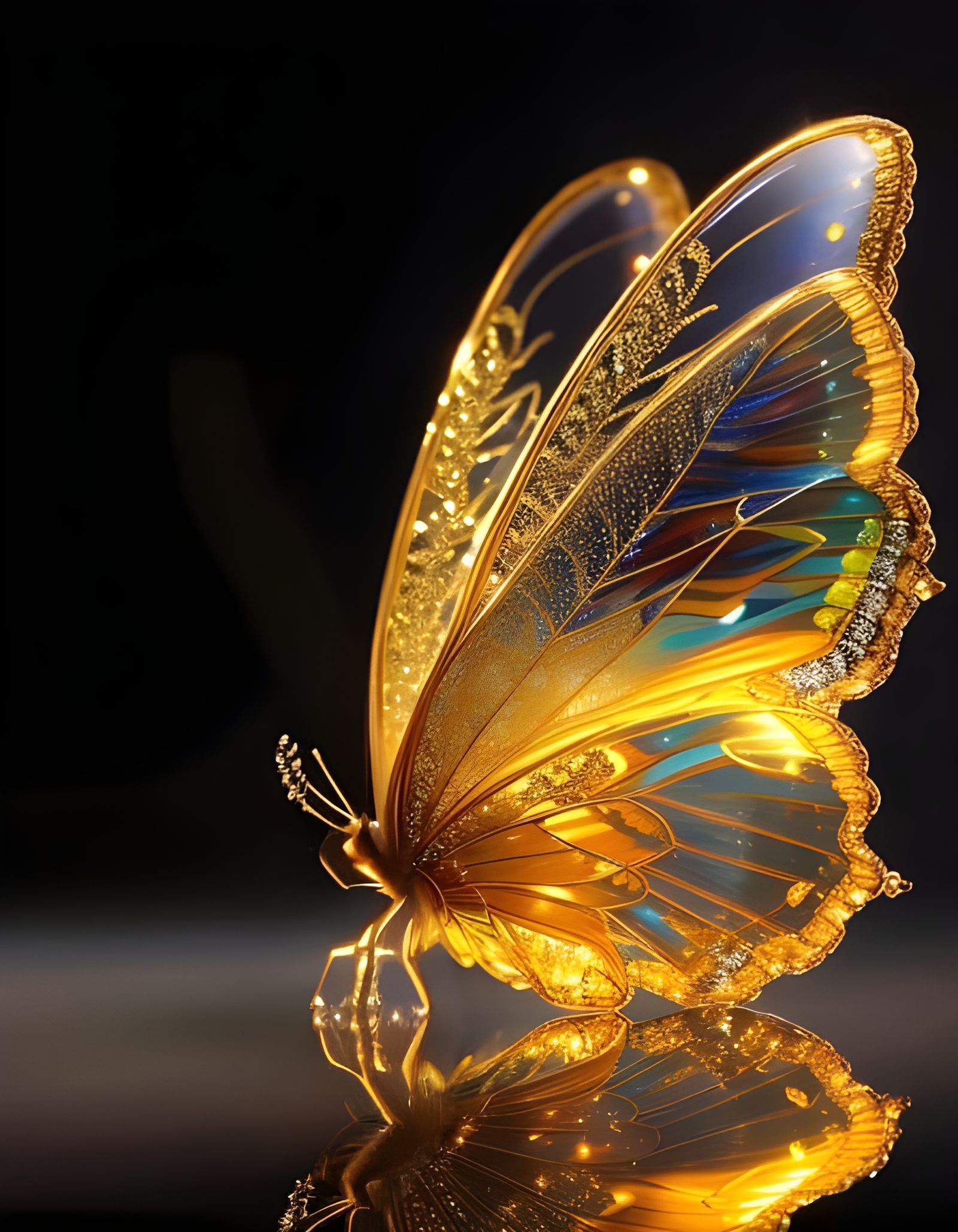 Golden Crystal Butterfly in a Fantasy Style