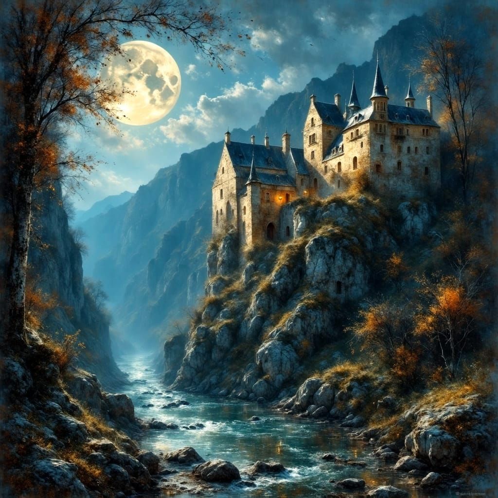 Ethereal Castle Ruins by Moonlight