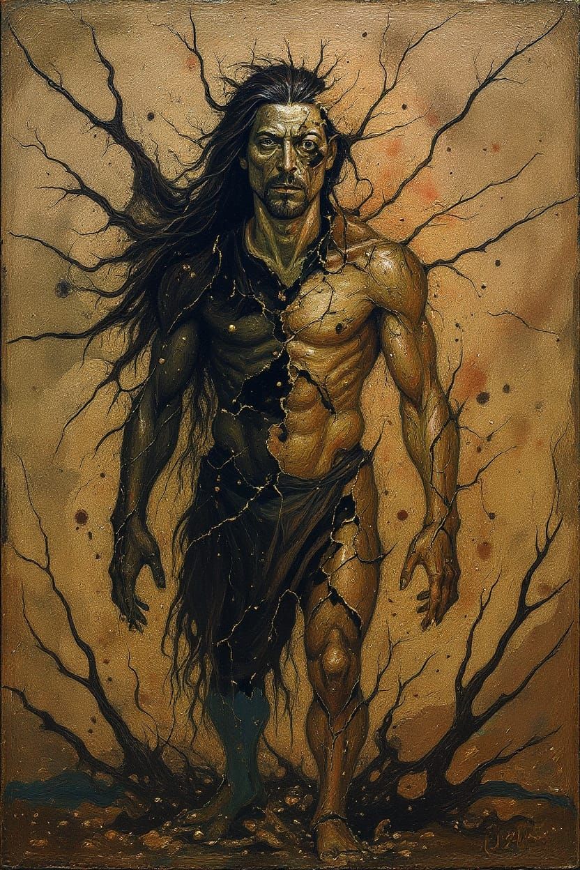 Haunting Figure Erodes in Dark Surreal Landscape