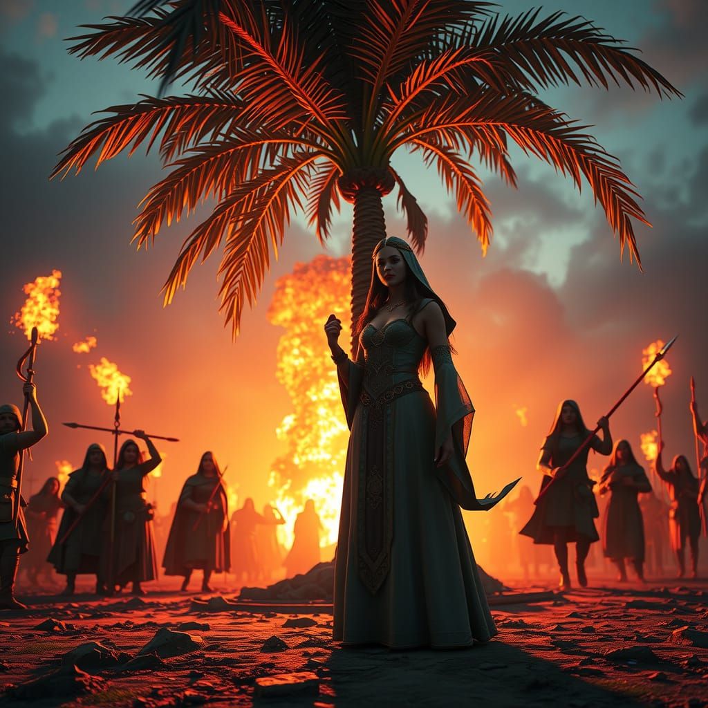 Deborah the Prophetess in Epic 3D Battle Scene
