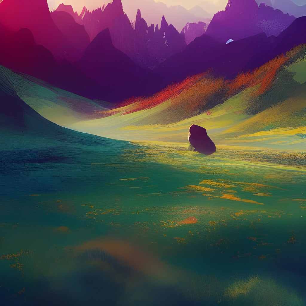 Vast Floral Valley and Towering Mountains Landscape