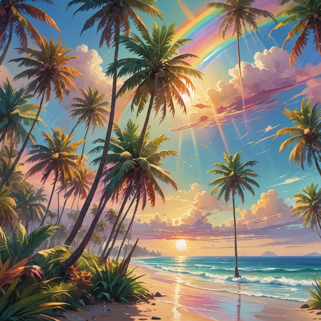 Rainbow Ocean Concept Art in Digital Painting Style