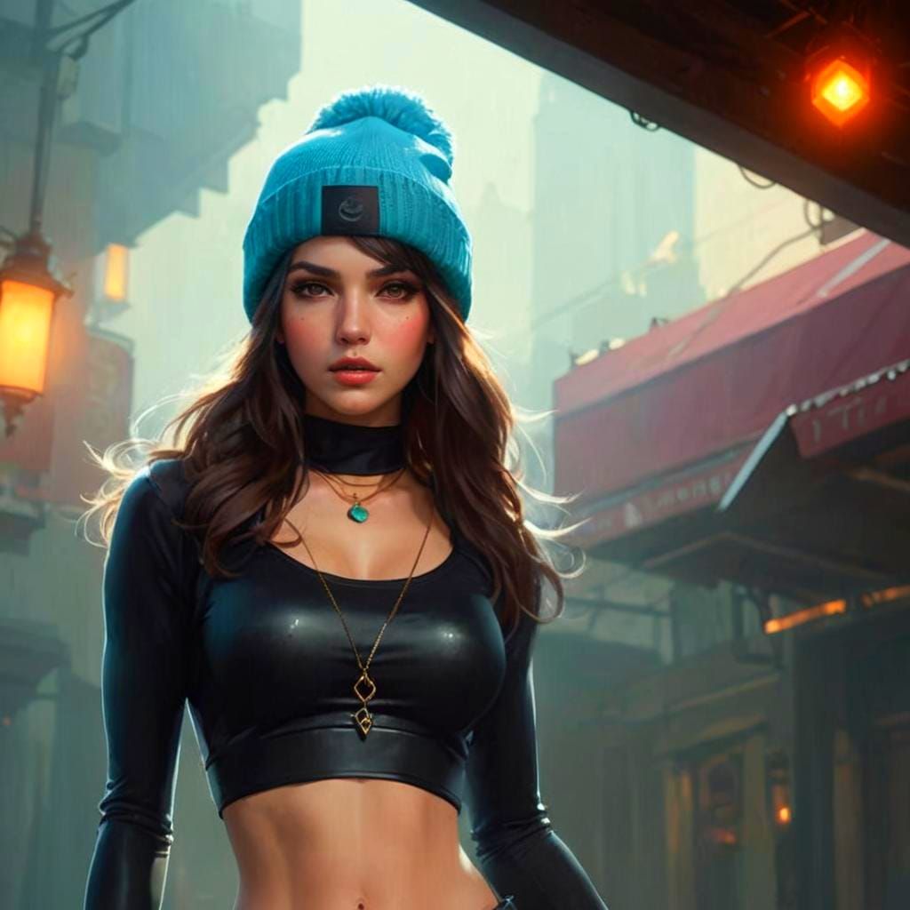 Brunette Portrait with Dynamic Lighting, Detailed Digital Ar...