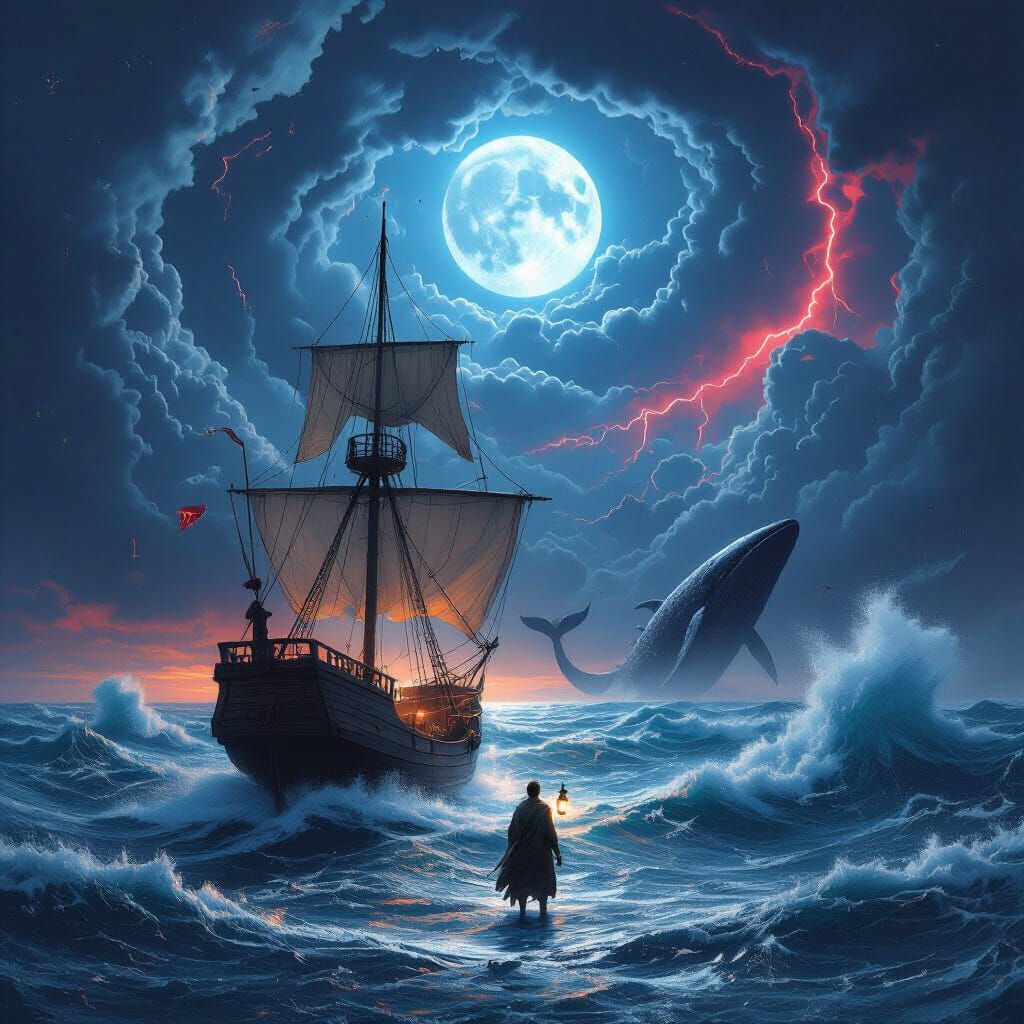 Epic Ocean Battle: Ship Versus Kraken in Apocalyptic Storm