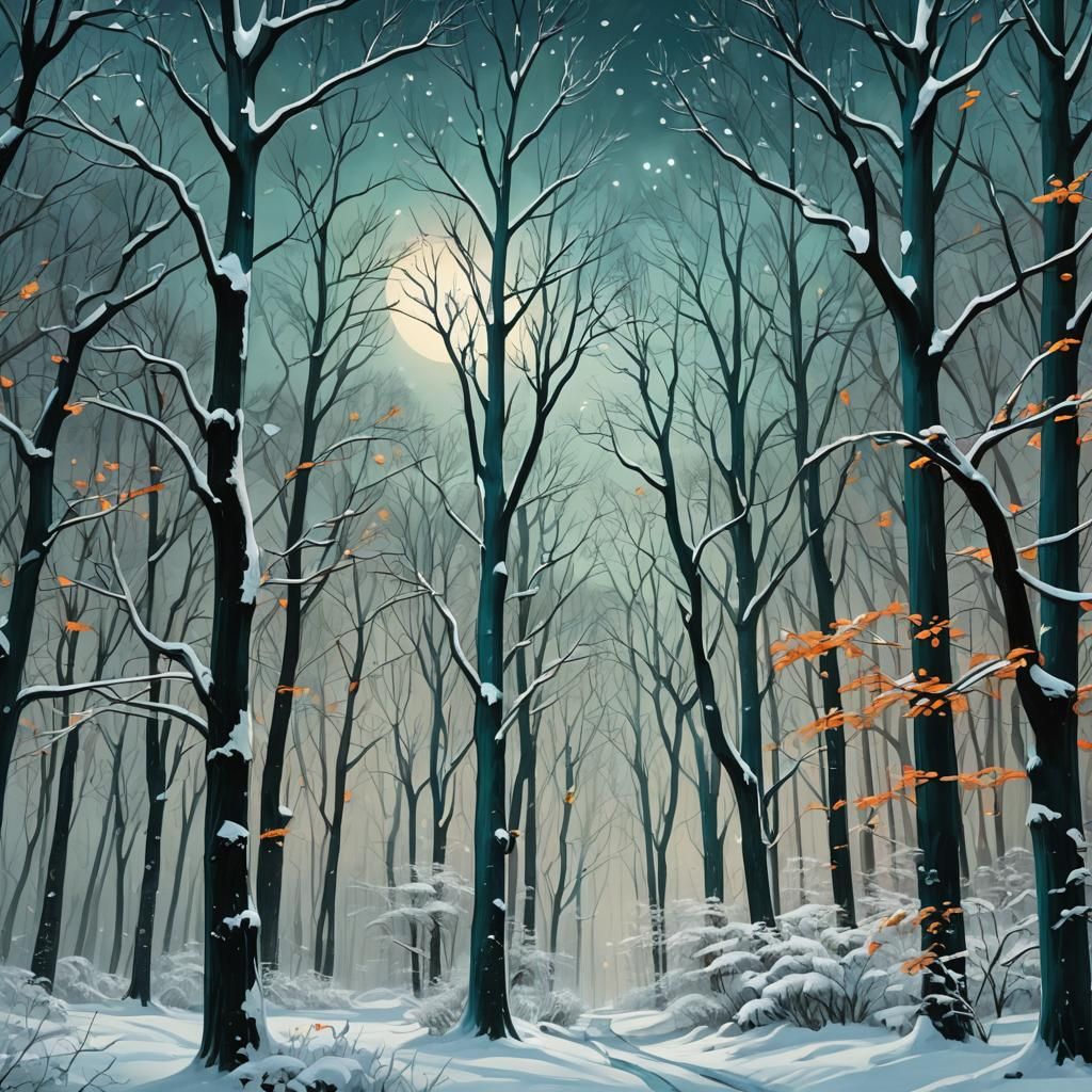 Snowy Winter Landscape in Post-Impressionist Style