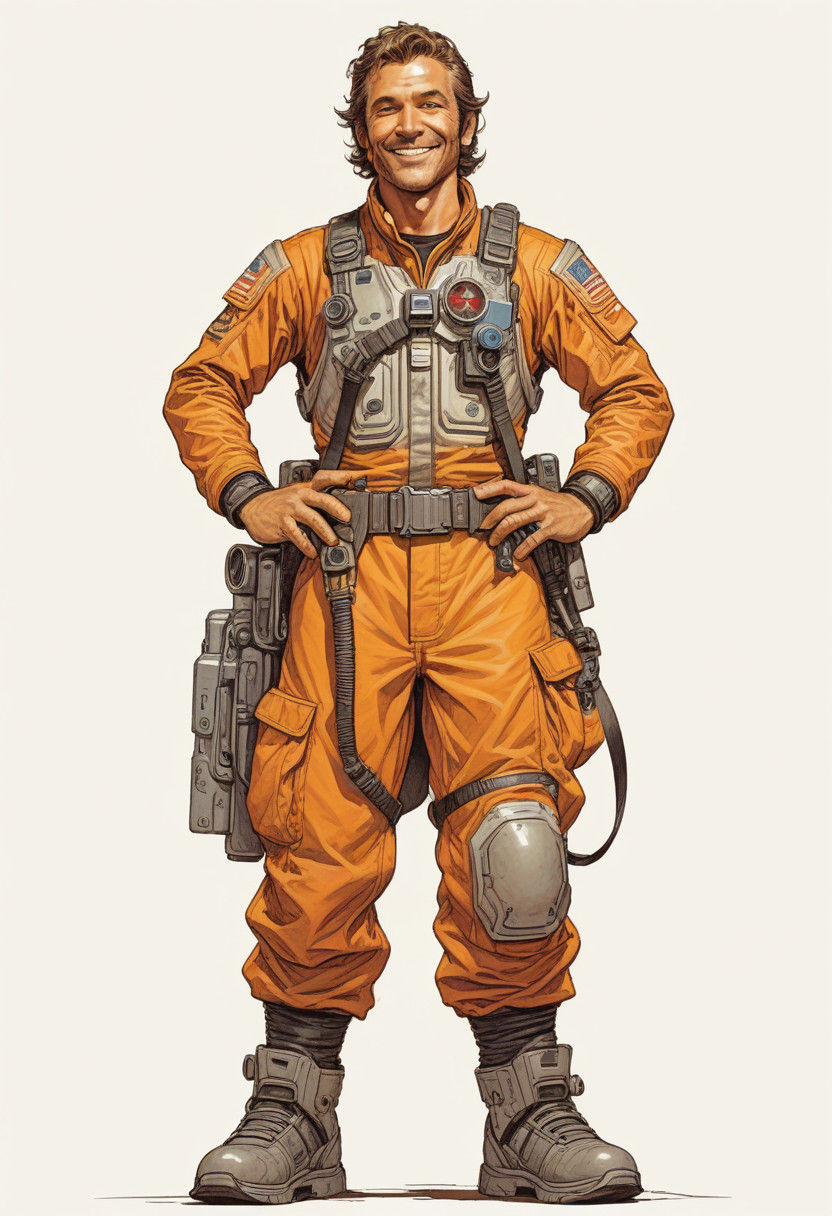 Rugged Sci-Fi Starfighter Pilot Seated in Command