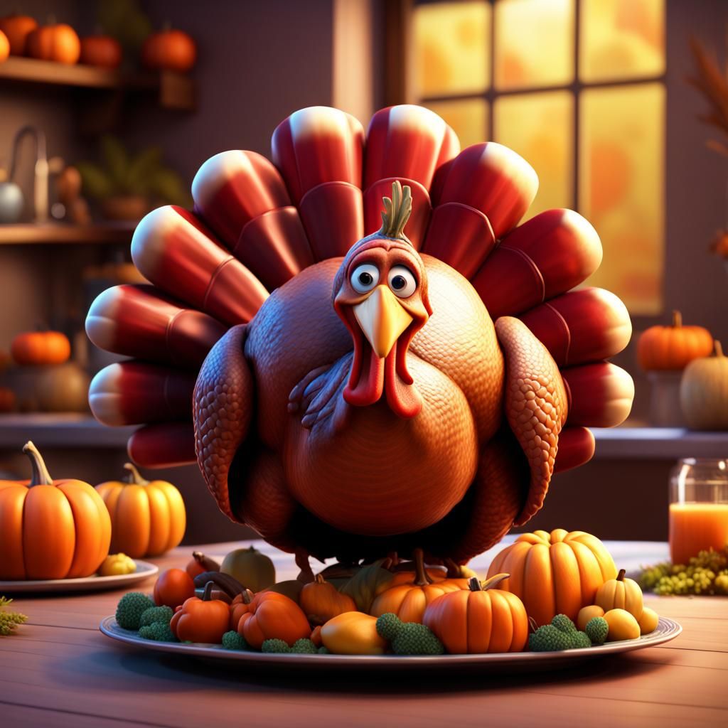 Festive Thanksgiving Turkey in Pixar 3D Style