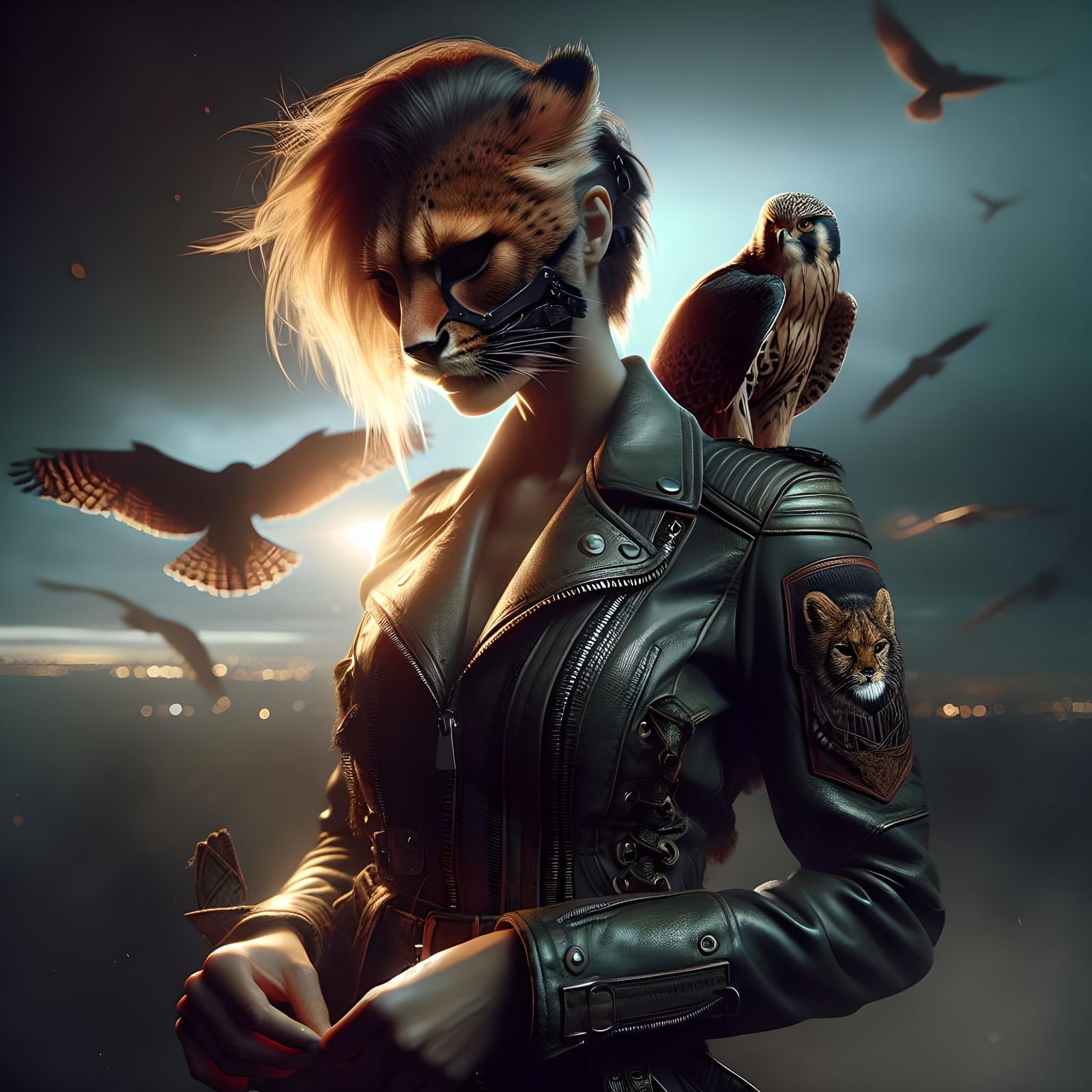 Female Cheetah Humanoid in Leather Jacket