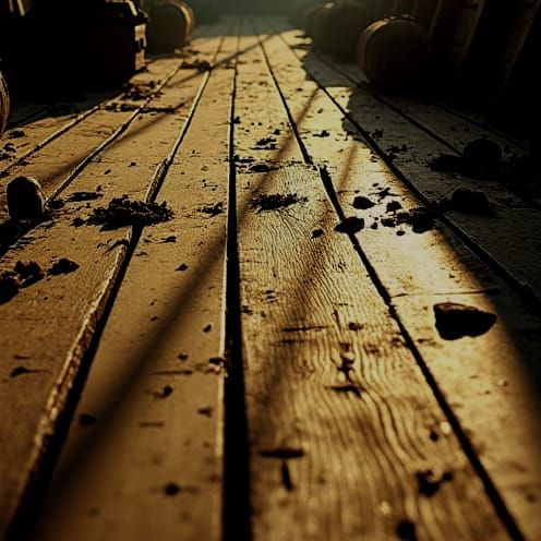 Abandoned Ship Deck in Sunlight: Cinematic Still