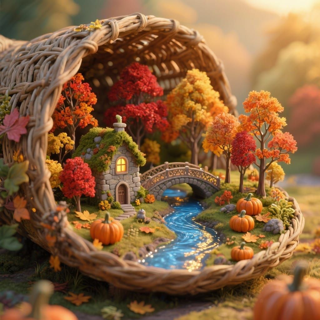 Whimsical Autumn Diorama in Cornucopia