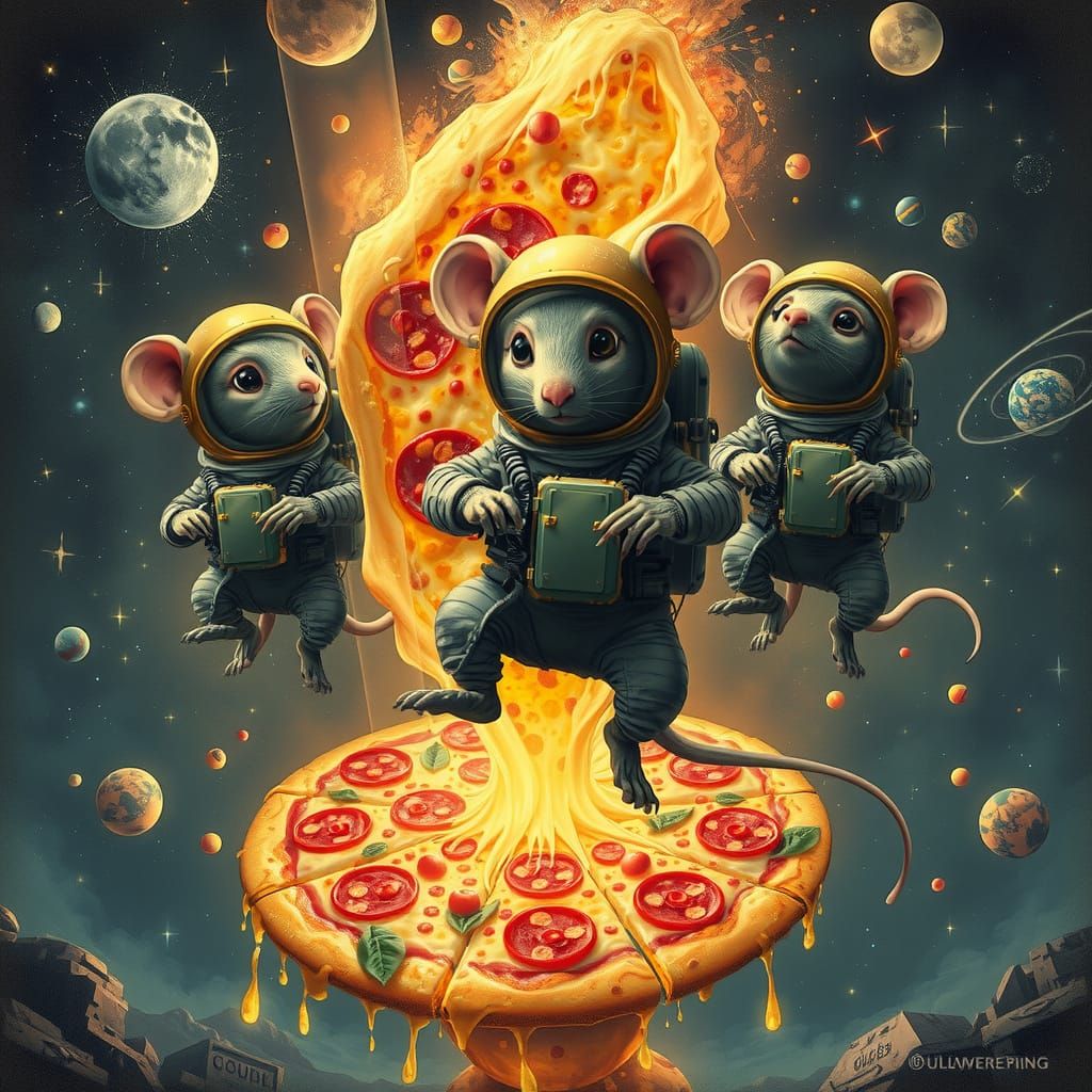 Cosmic Pizza Party with Rat Astronauts in Space