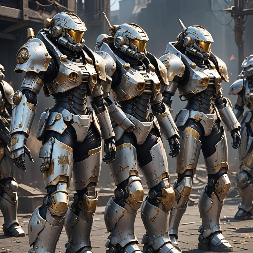 Sisters of Battle in Detailed Power Armor, Anime Art