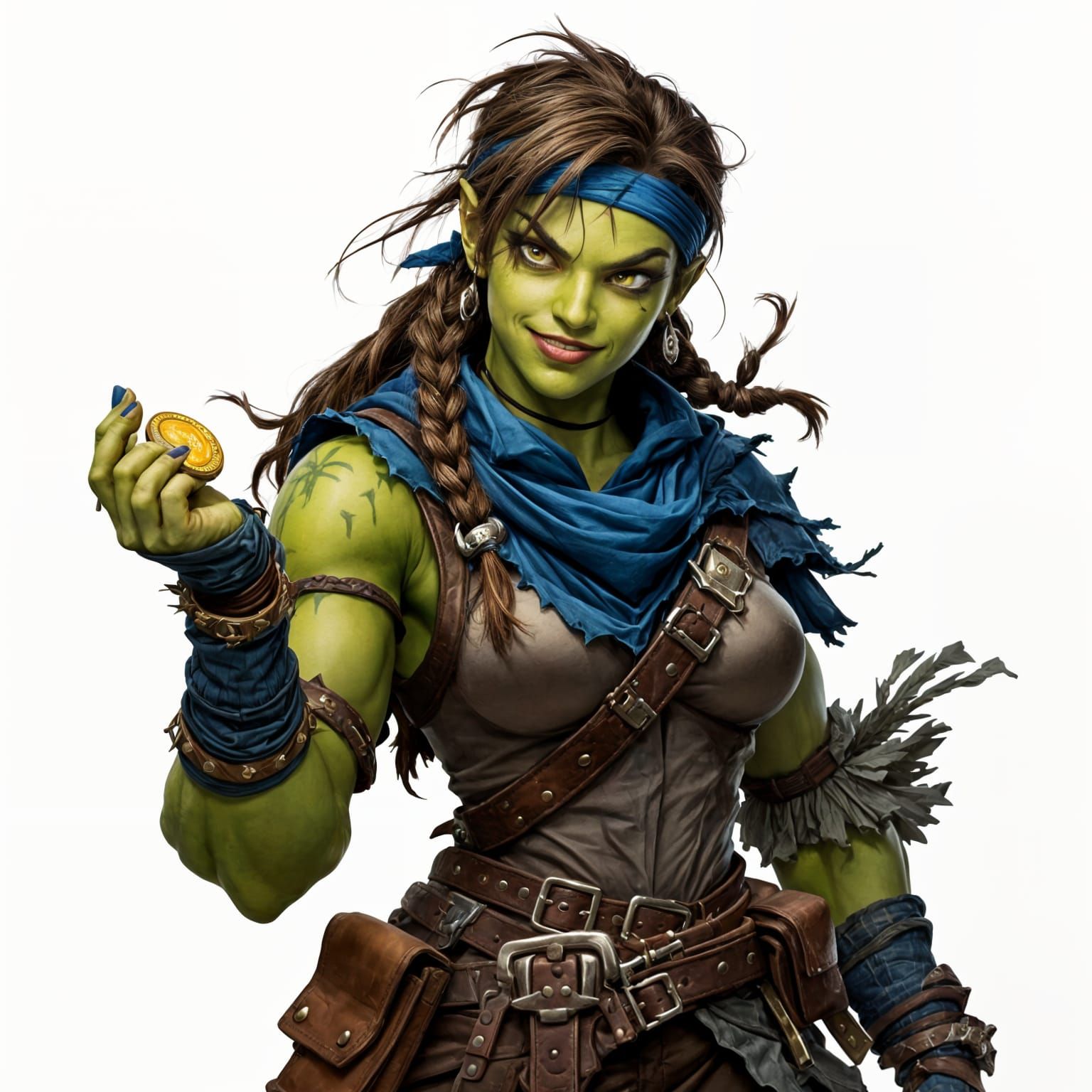 Charming Half-Orc Adventurer with a Twinkle in Her Eye