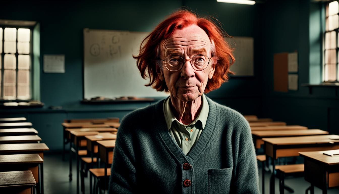 Red-Haired Teacher Portrait in Quentin Blake Style