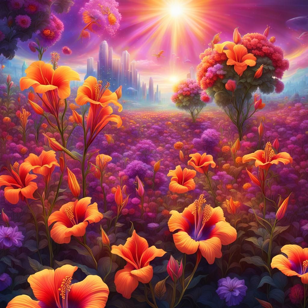 Surreal Flower Field in Hyperreality Dreamscape