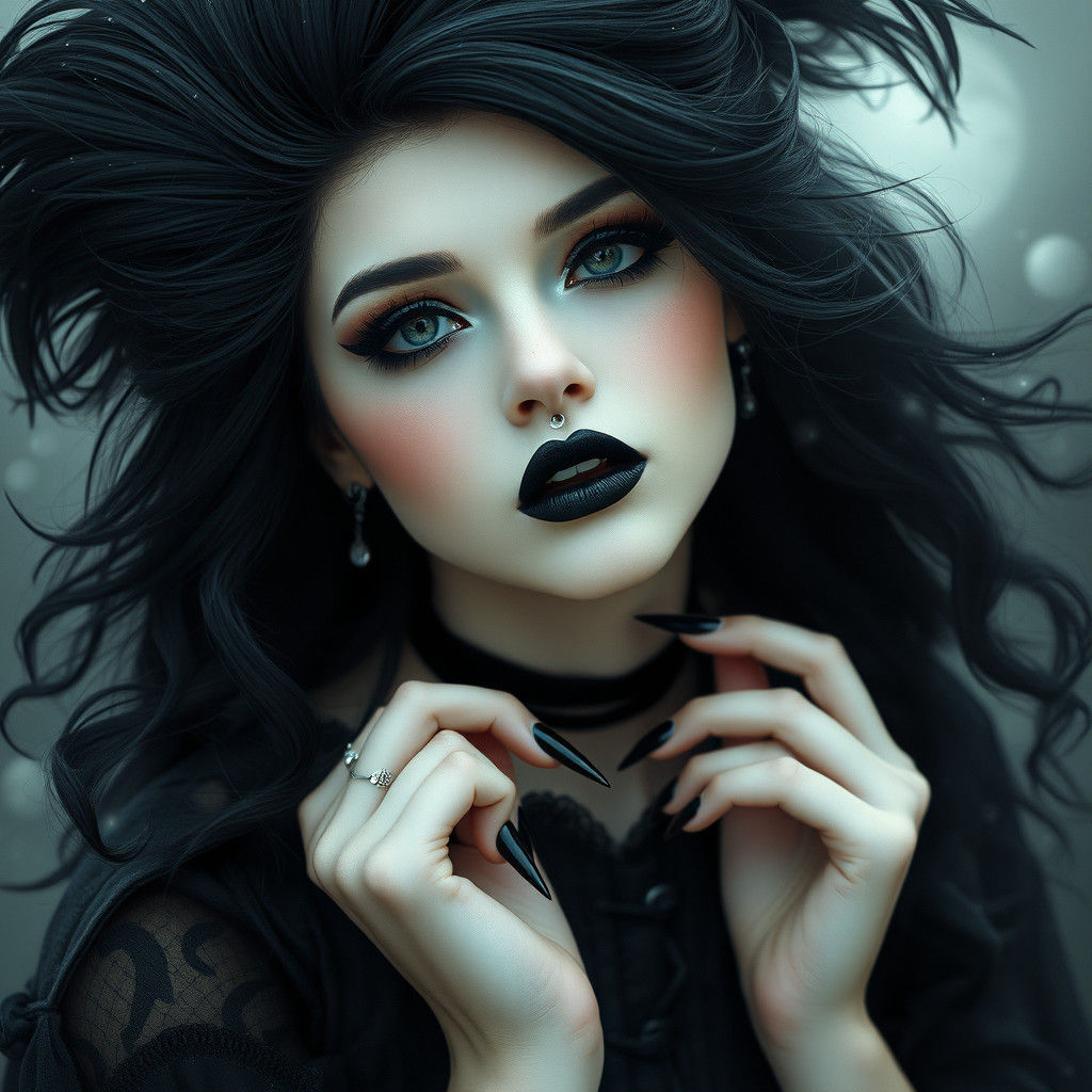 Trad Goth Beauty with Black Death Hawk Hairstyle