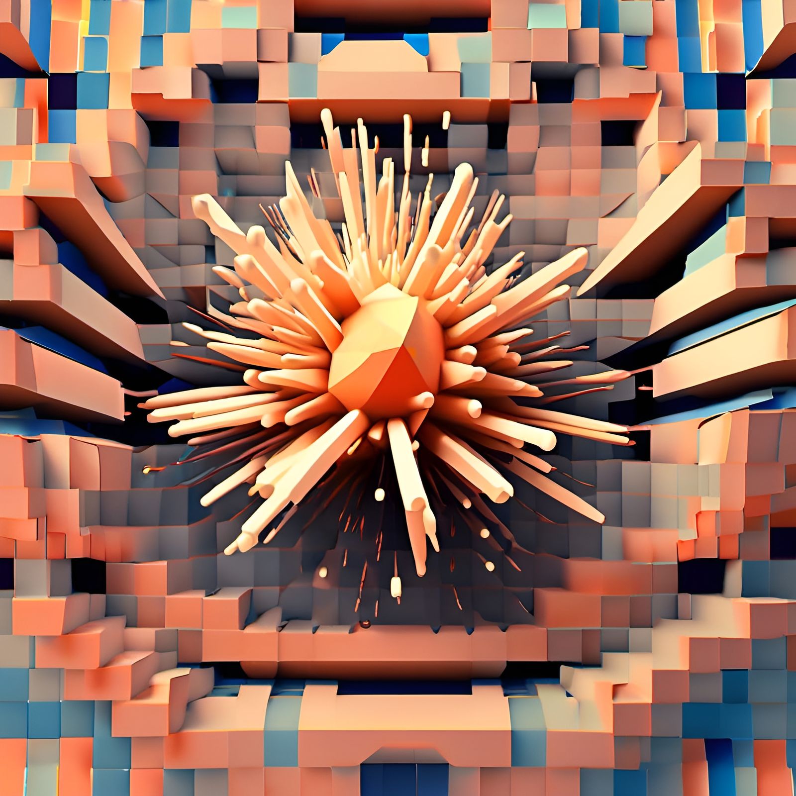 Low-Poly 1970s Explosion Render in CGI Style