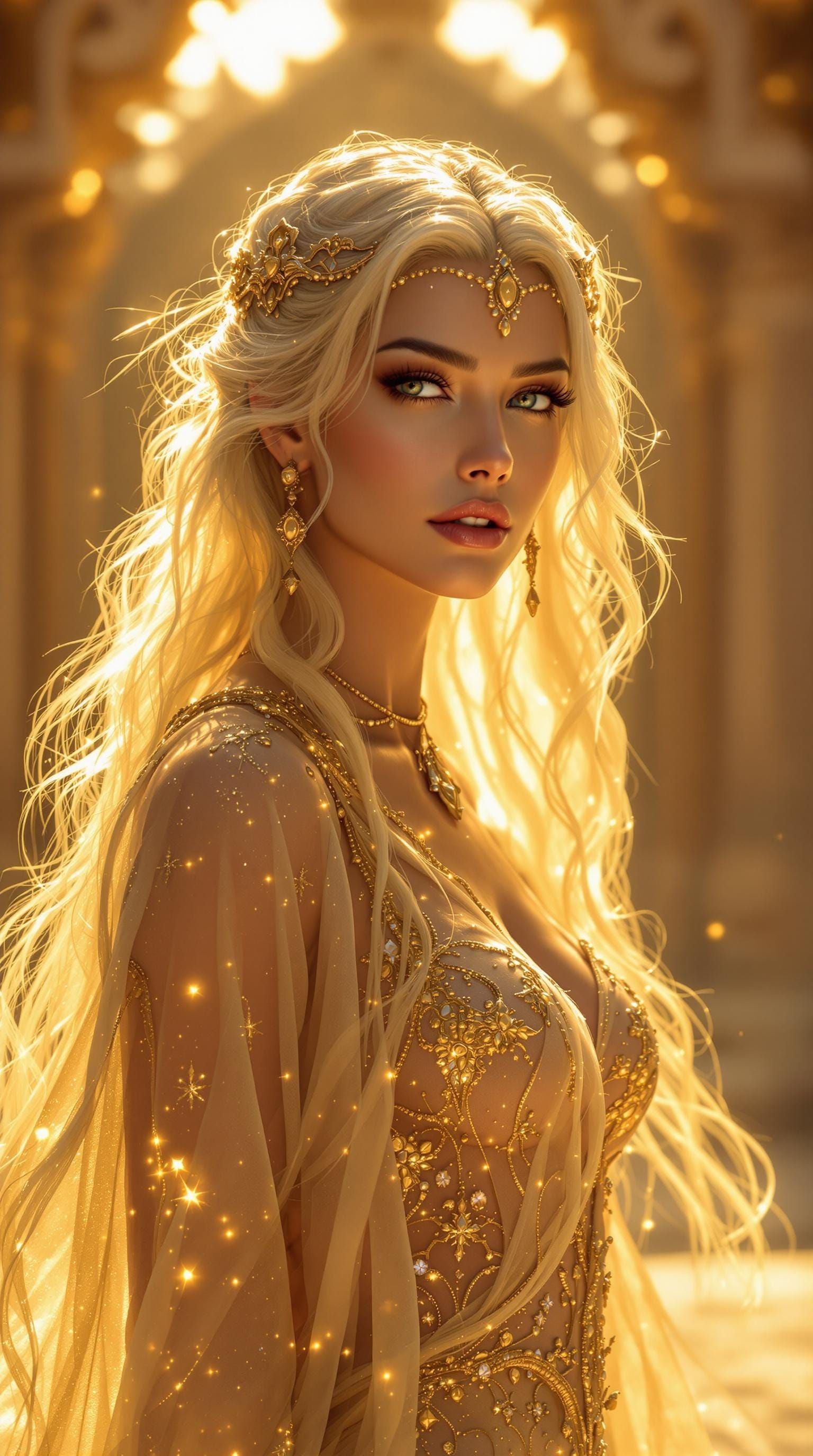 Ethereal Fairy Woman and Prince in Ornate Palace