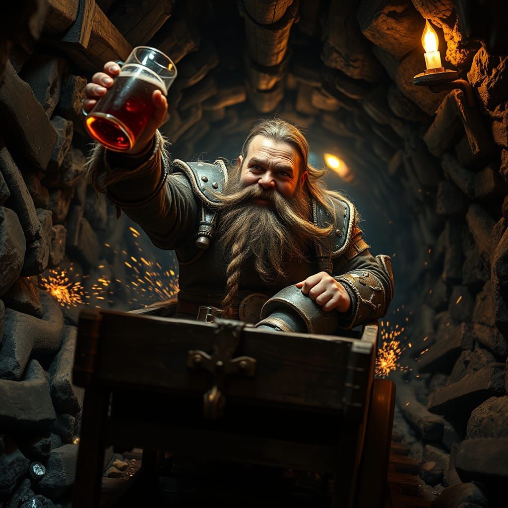 Dwarf's Wild Ride Through Dimly Lit Mine Shaft