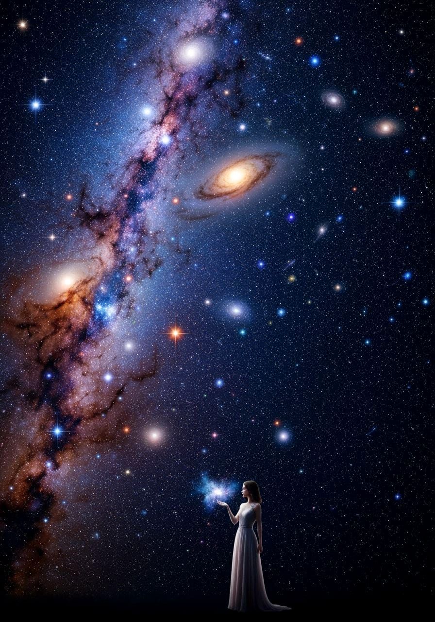 Starry Sky with Woman Holding Nebula