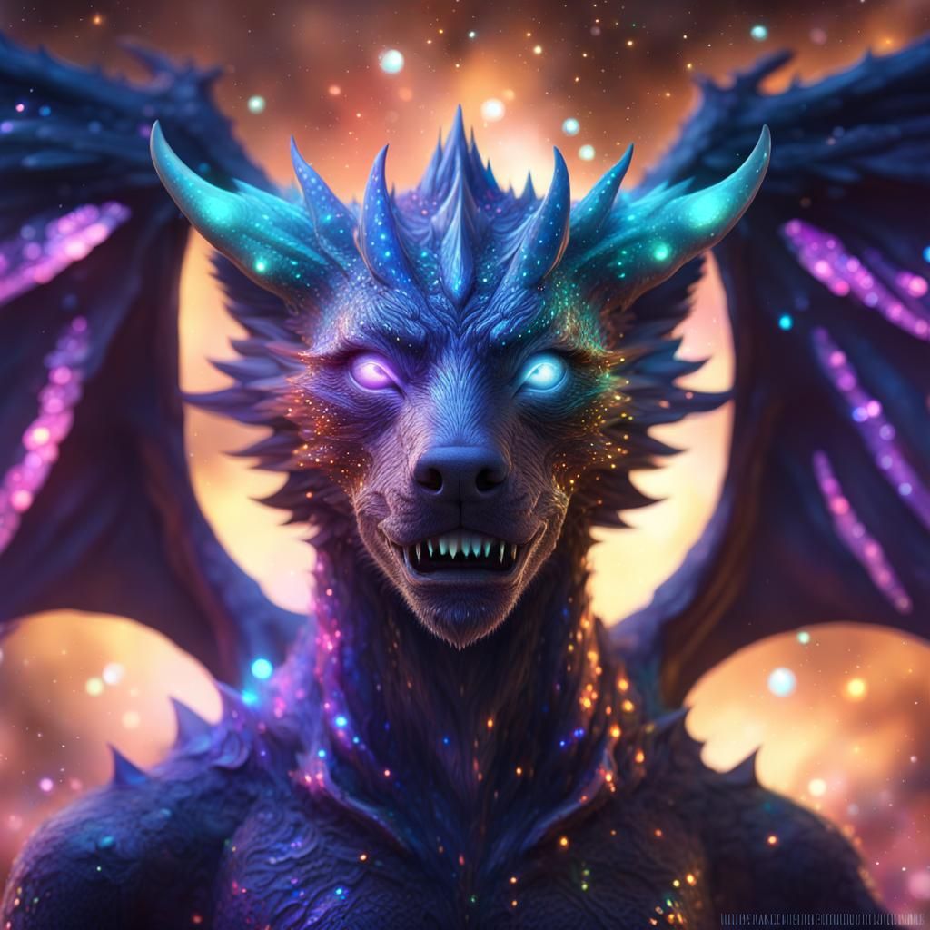 Anthropomorphic Dragon-Bear Hybrid with Galaxy Wings
