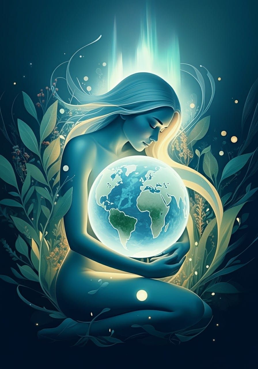 Dreamlike Earth Guardian in Ethereal Digital Art