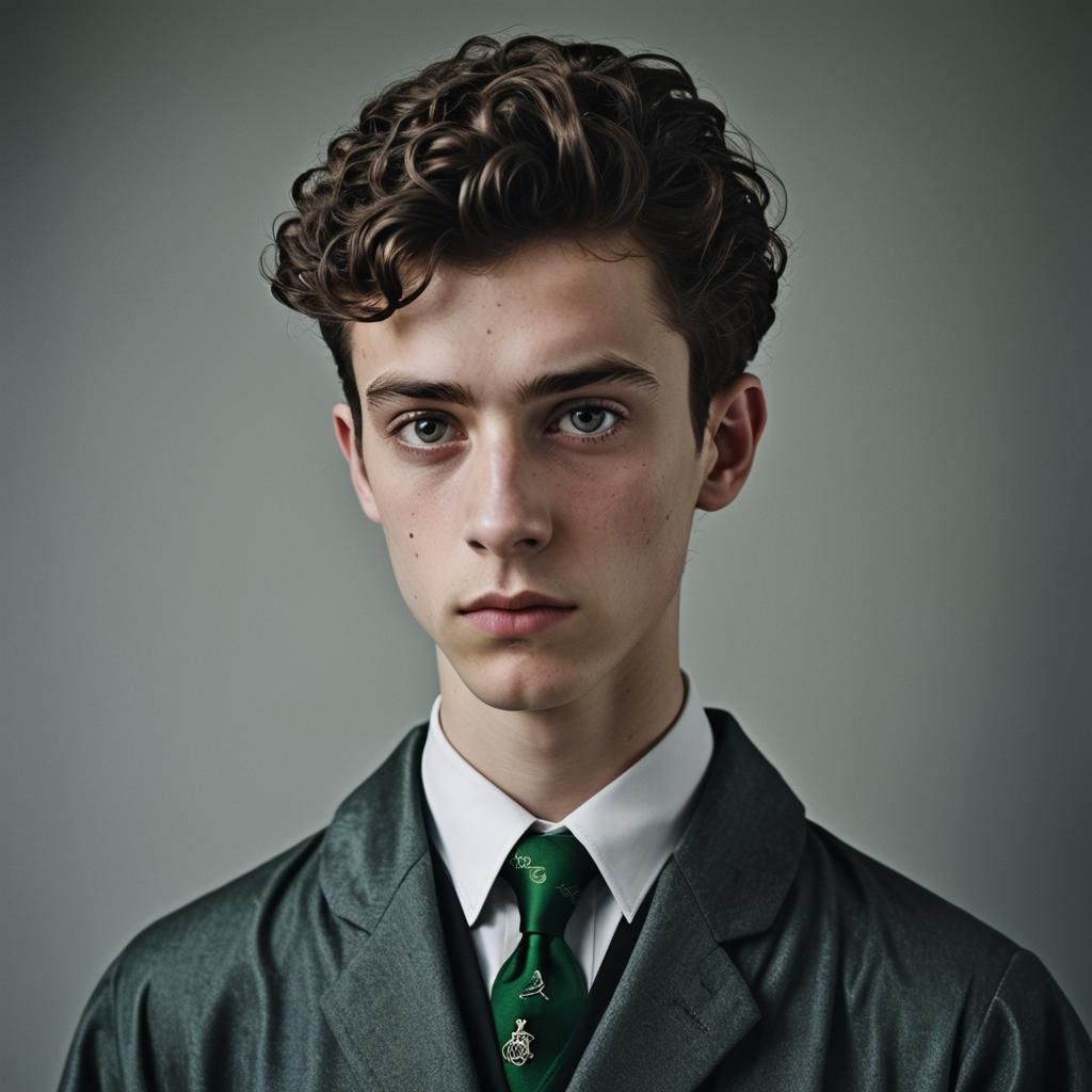 Slytherin Teenager: A Photorealistic Portrait in Moody Light...