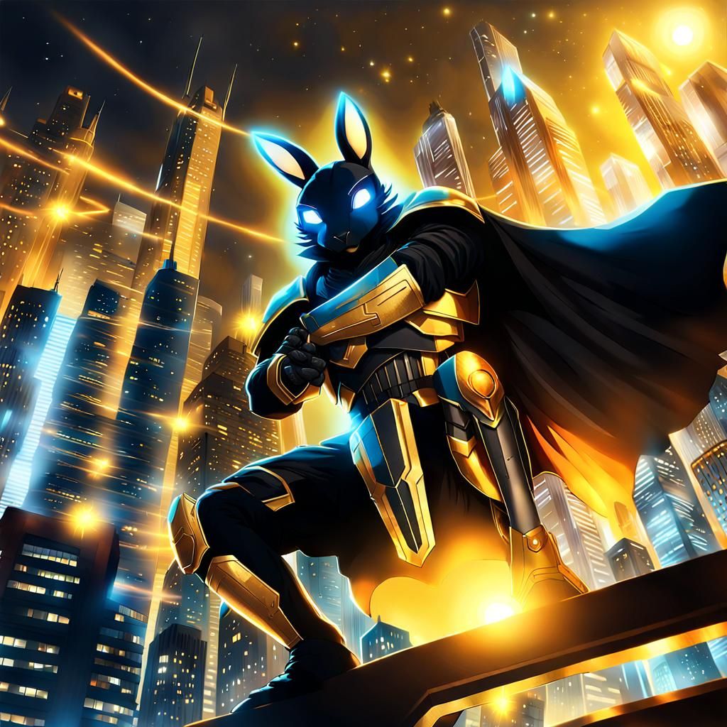 Armored Rabbit on Futuristic Cityscape Concept Art