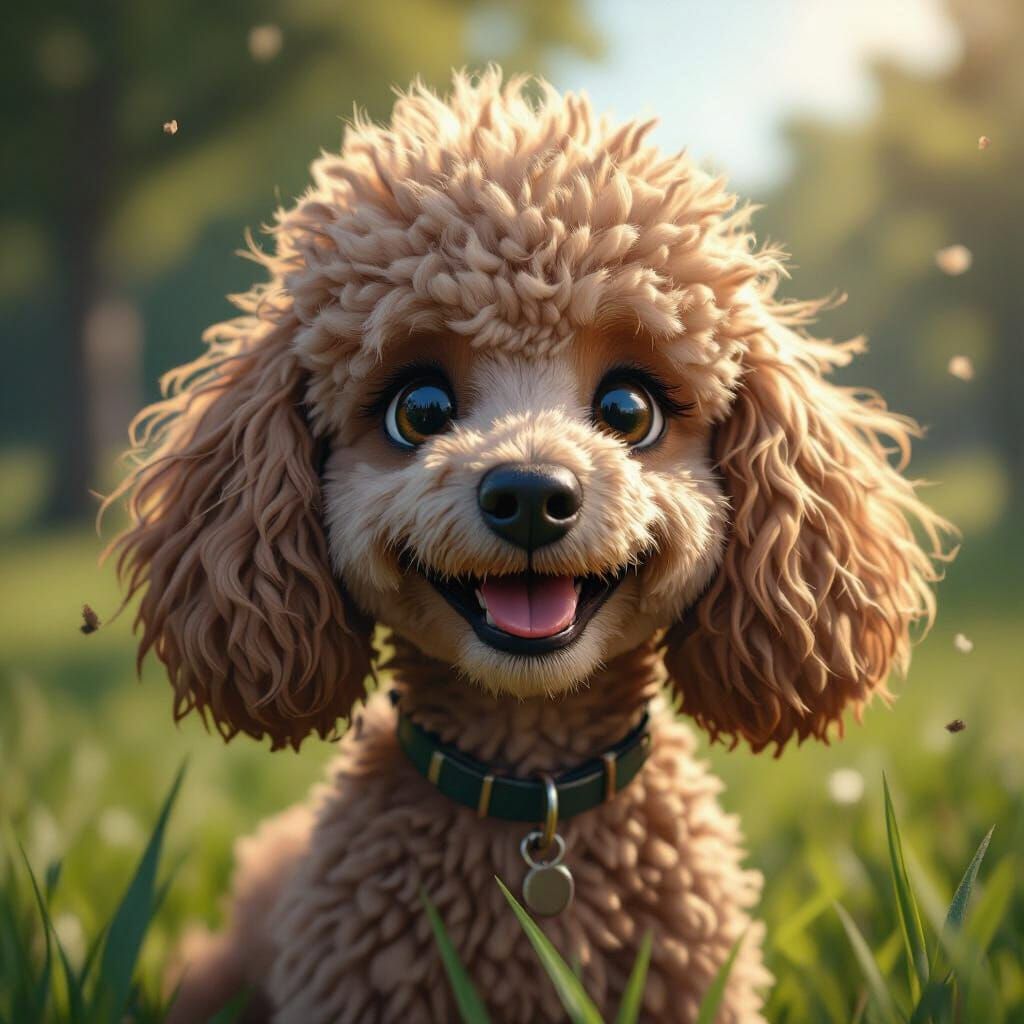 Muddy Poodle Grins with Mischievous Eyes