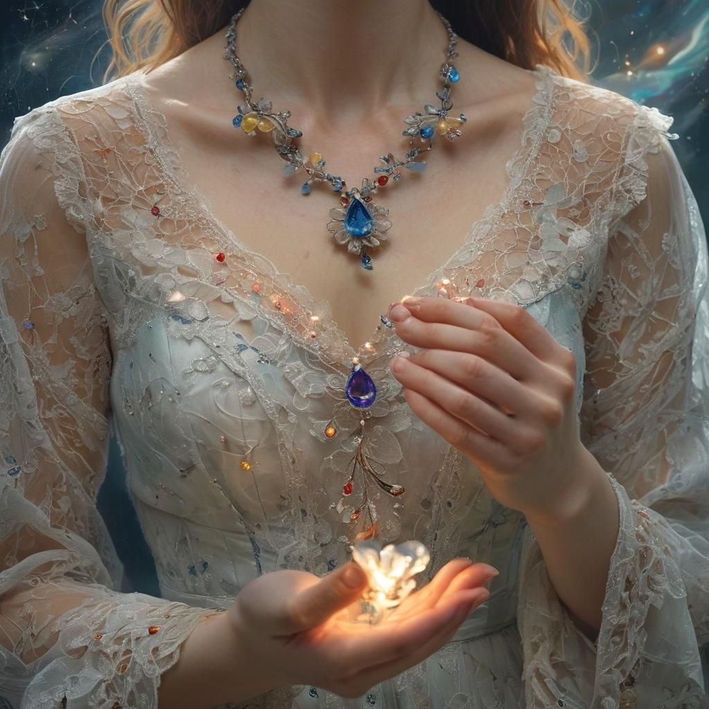 Woman with Glowing Flower in Magical Realism Style