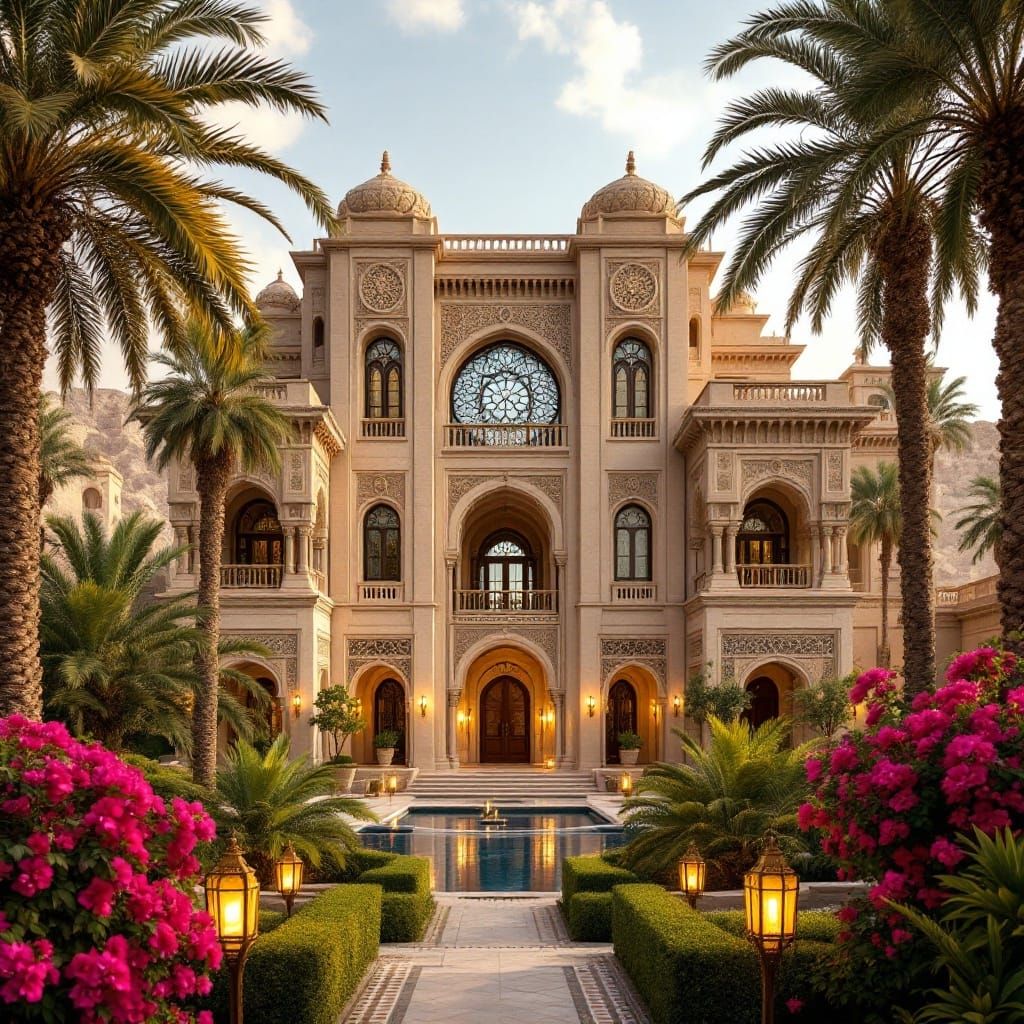 Majestic Yemeni-Style Palace with Intricately Carved Sandsto...