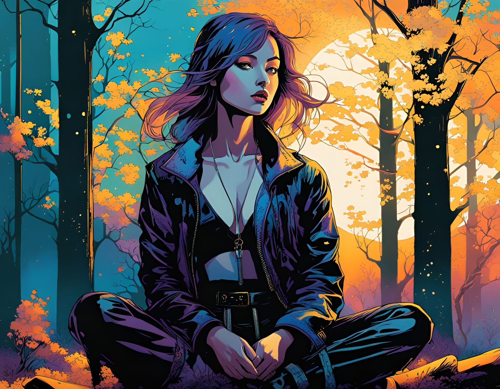 UV Reactive Neon Forest Scene with Girl