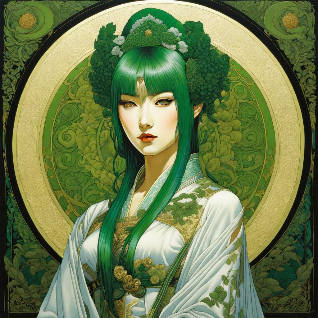 Green-Haired Noble Woman in Neo-Gothic Style