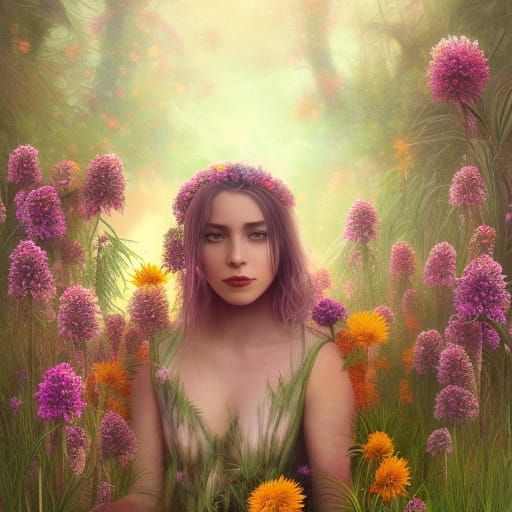 Nature Personified: Woman Covered in Flowers