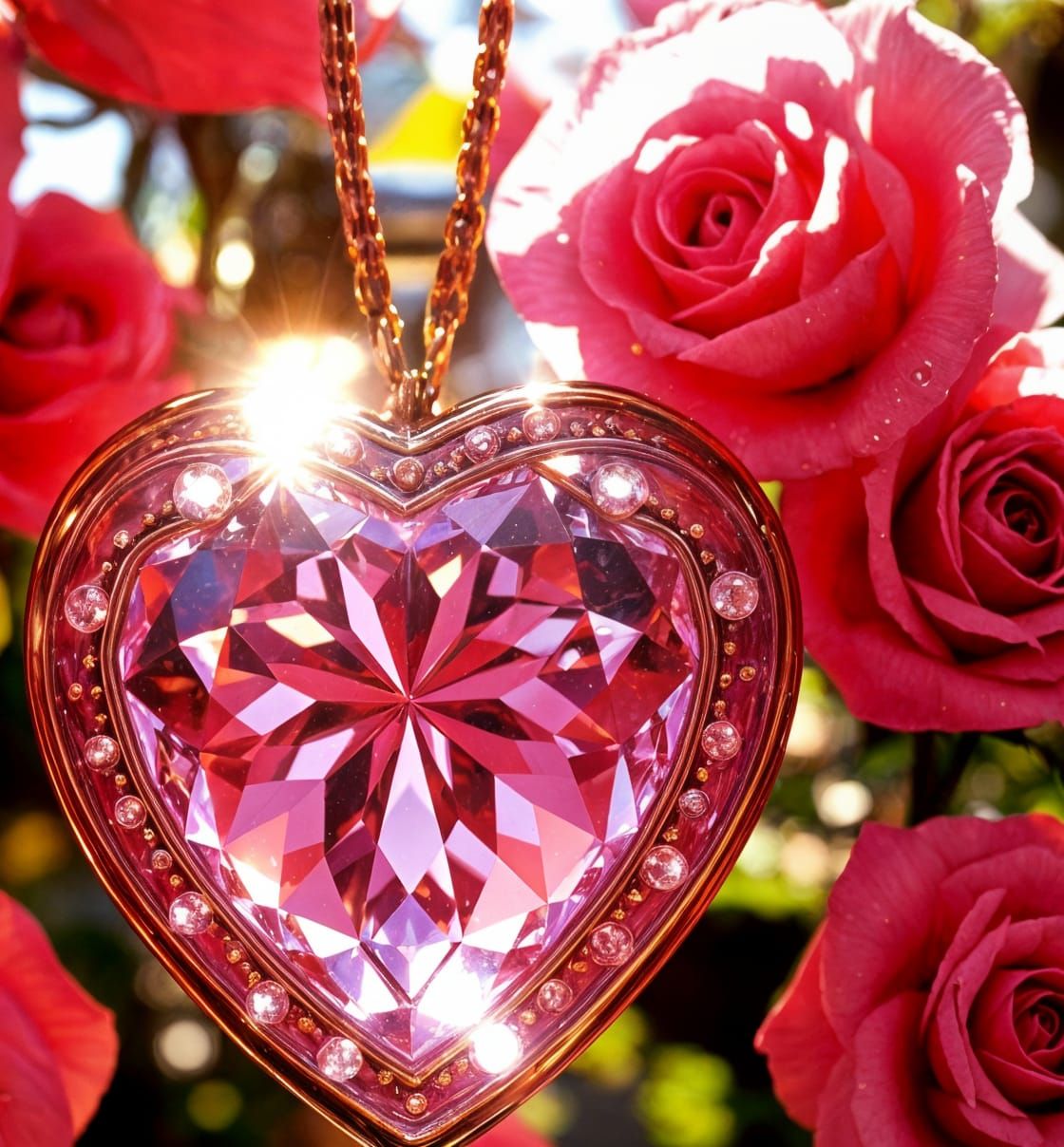 Surreal Pink Diamond Heart Locket Radiates in Vibrant Floral...