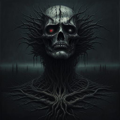 Surreal Figure Overwhelmed by Abstract Life Struggles