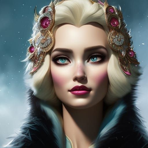 Cosmic Goddess Elsa Portrait in Art Nouveau Style