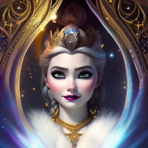 Cosmic Goddess Elsa Portrait in Hyperdetailed Style