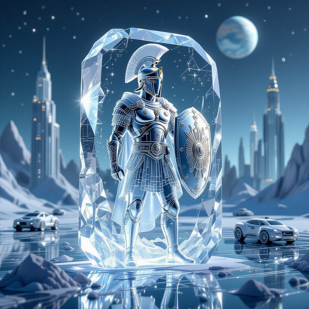 Crystal Roman-Astronaut Portrait with Alien Cityscape