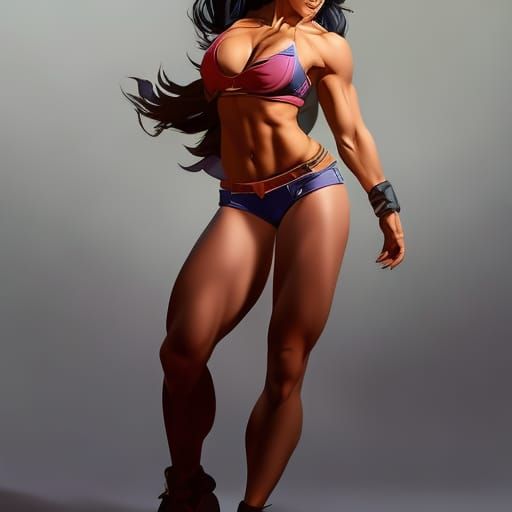Hyperrealistic Muscular Woman in Splash Art Style
