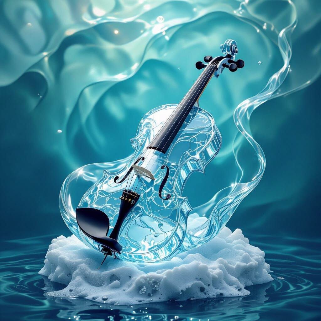 Water Violin with Silk Strings on Sea Foam Pedestal