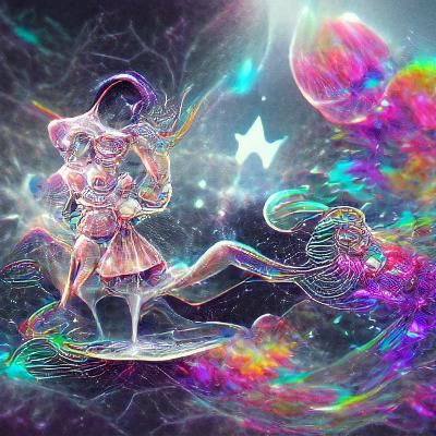 Magical Girl in Holographic Cosmic Illustration