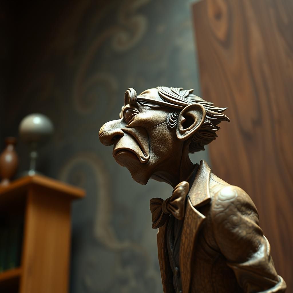 Eccentric Professor Statue in Burled Walnut