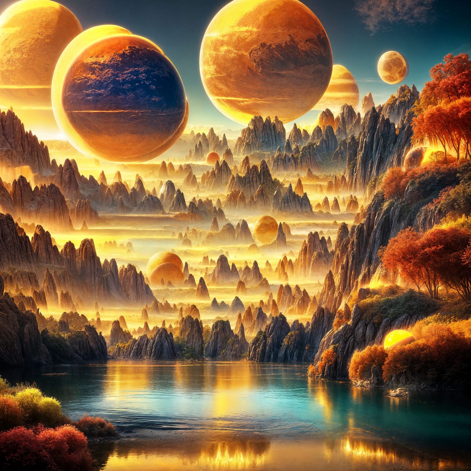 Hyperrealistic Alien Planet with Two Moons