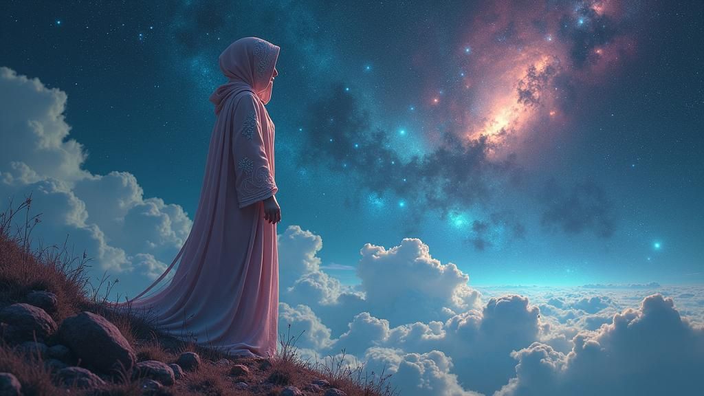 Celestial Figure Gazing into Starry Expanse