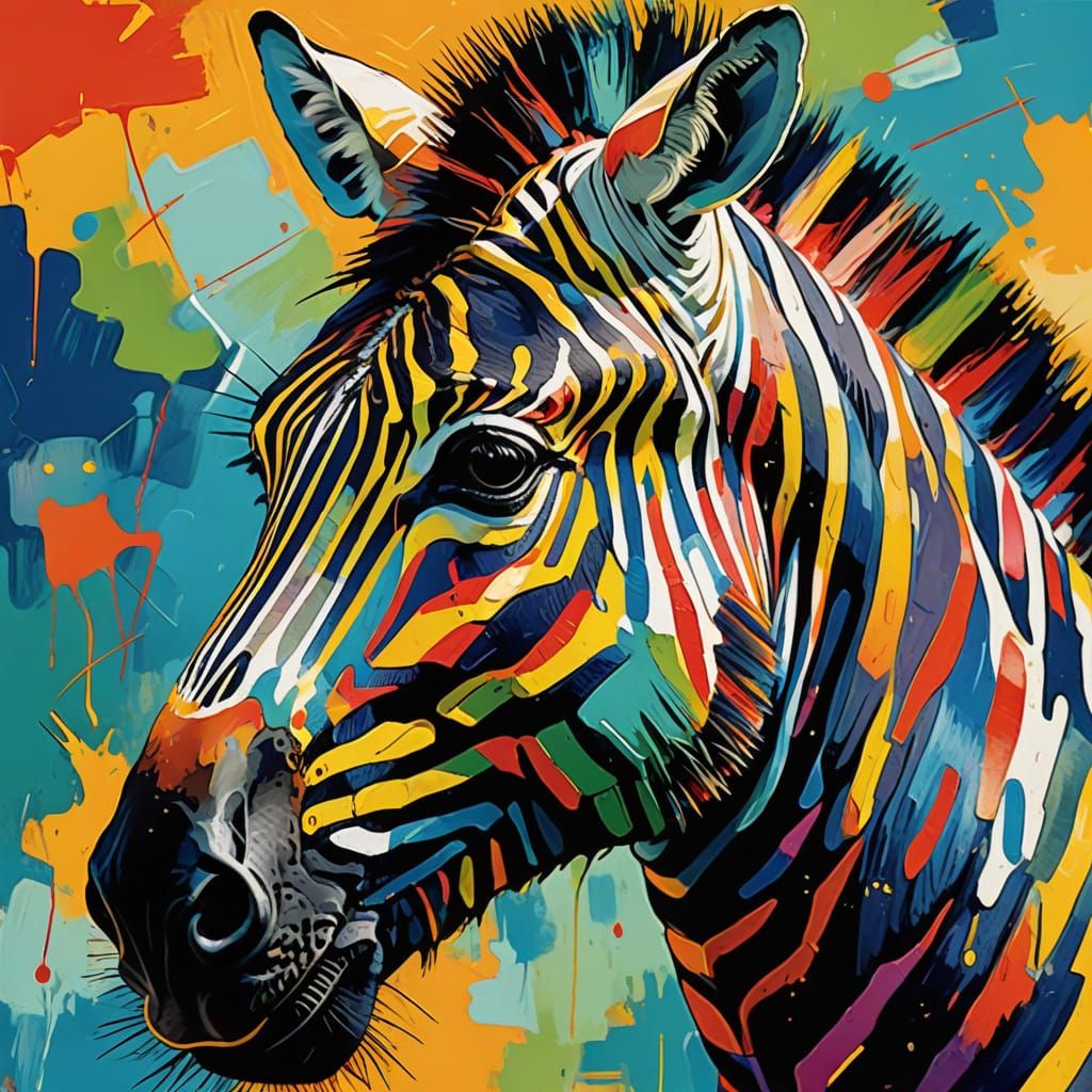 Vibrant Zebra Portrait in Expressive Brushstrokes
