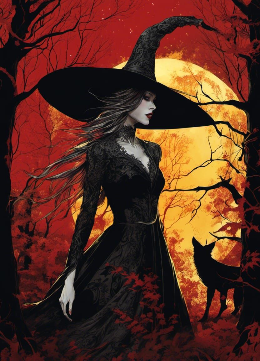 Noir Forest Witch with Worg Companion